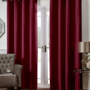 Wine Red Plain Matte Velvet Eyelet Ringtop Pair Curtains