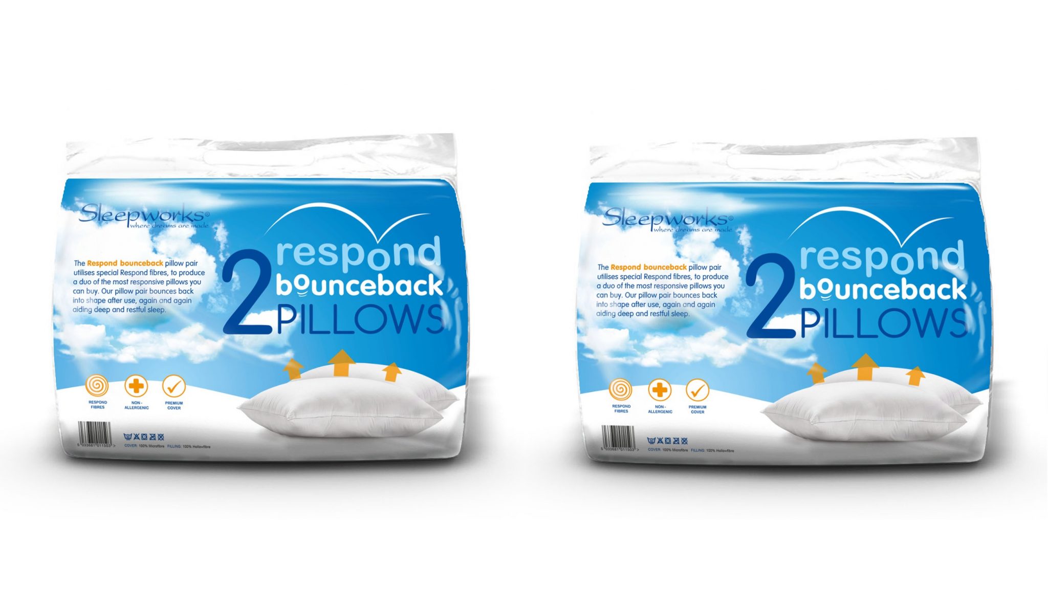 4 Pack Respond Bounce Back Hollowfibre Pillows