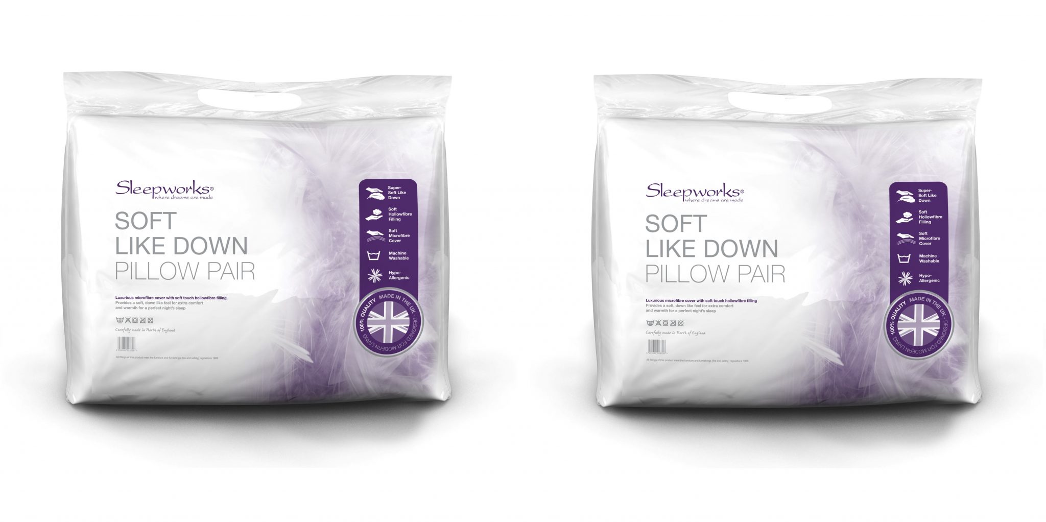 4 Pack Soft Like Down Hollowfibre, Soft Touch Pillows