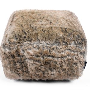 Charcoal Grey Plush Faux Fur Square Footstool Pouffe Bean Bag