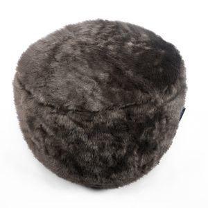Charcoal Grey Plush Faux Fur Round Footstool Pouffe Bean Bag