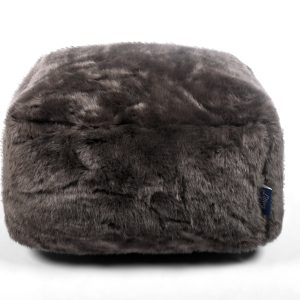 Charcoal Grey Plush Faux Fur Square Footstool Pouffe Bean Bag
