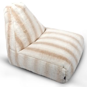 Large Cream Rabbit Striped Faux Fur Bean Bag Lounger