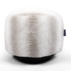 Cream Rabbit Striped Faux Fur Round Footstool Pouffe Bean Bag