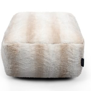 Cream Rabbit Striped Faux Fur Square Footstool Pouffe Bean Bag