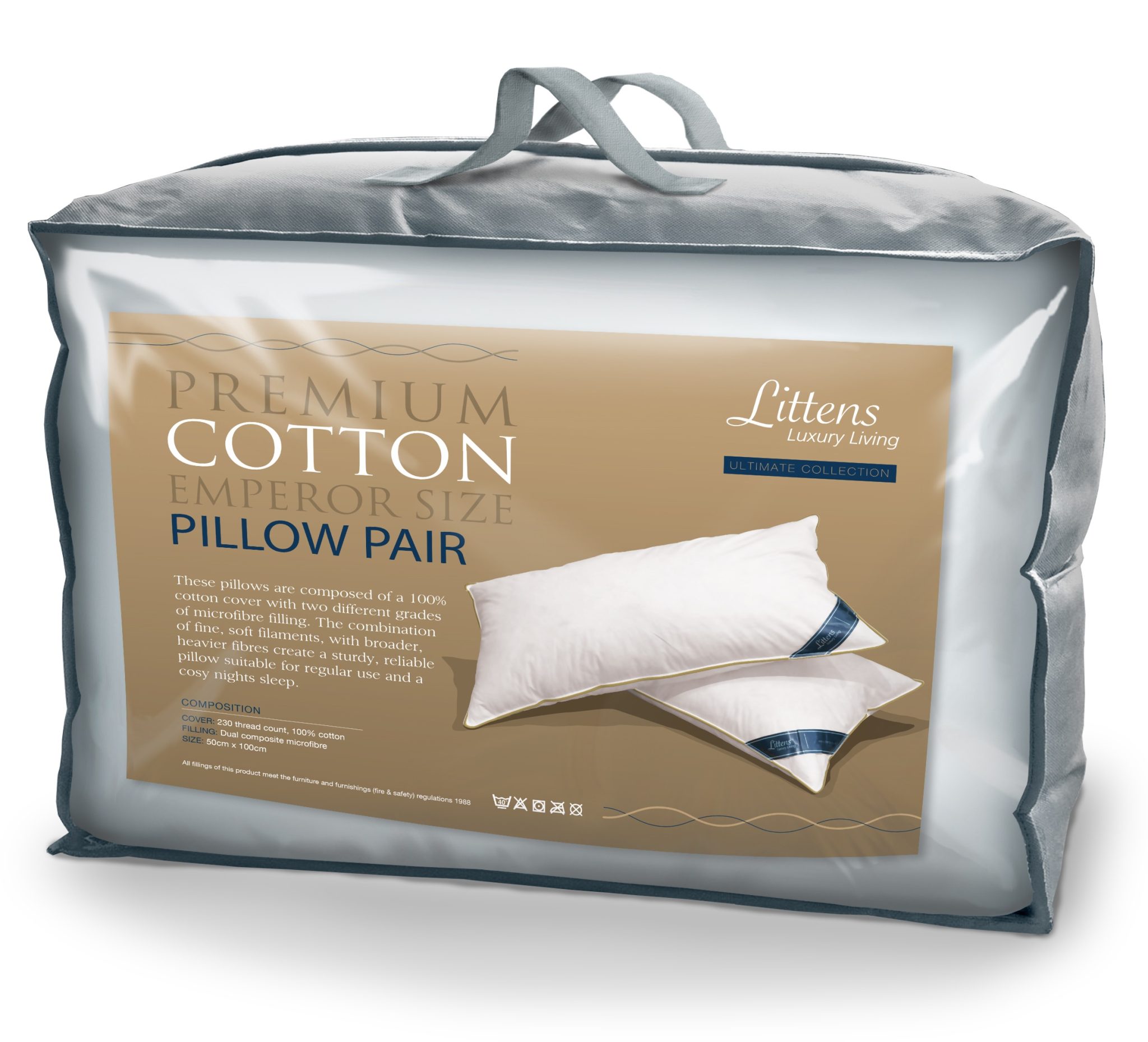 50cm x 100cm Emperor Size Premium Cotton Pair Pillows