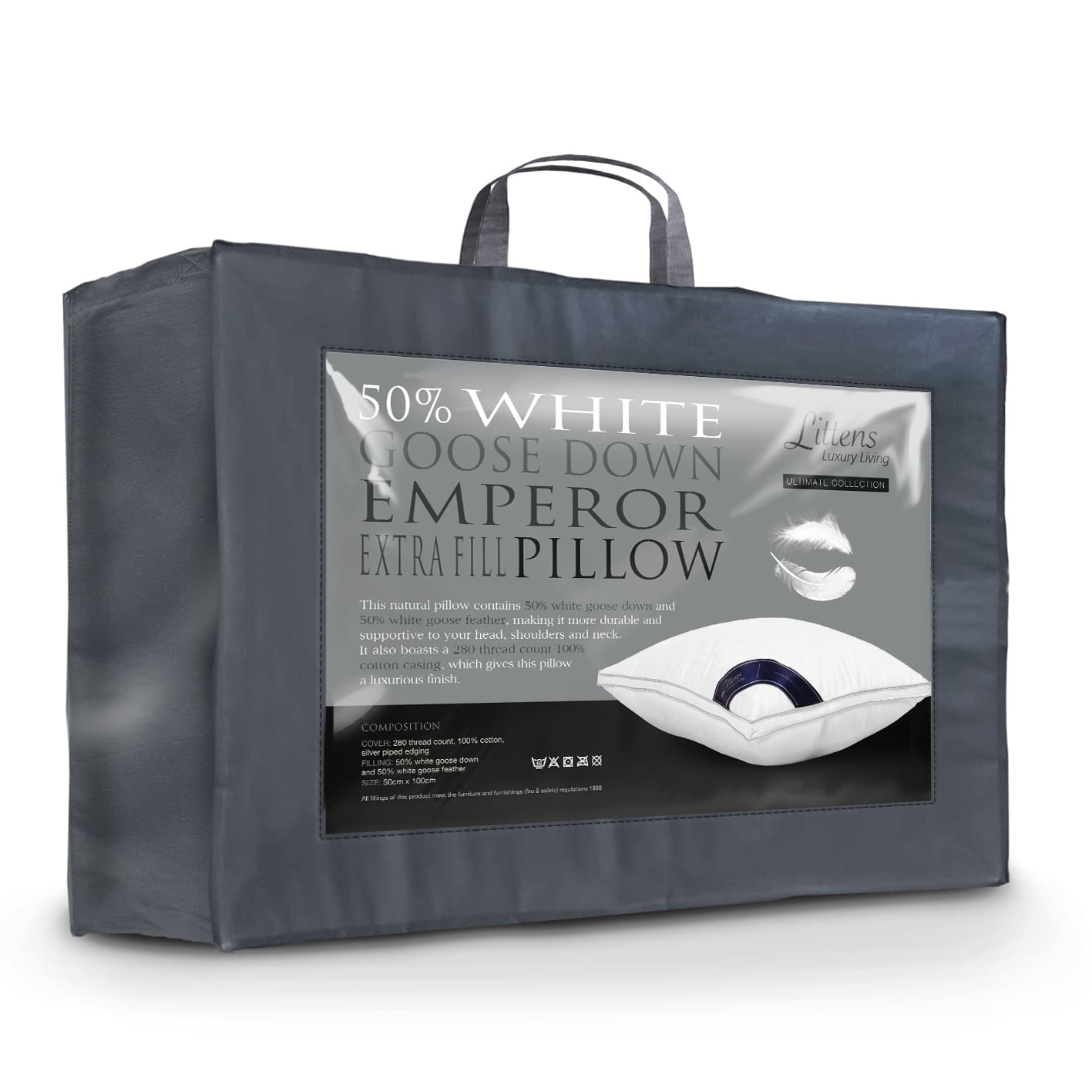 50cm x 100cm Extra Fill Emperor Size 50% Goose Down Pillow