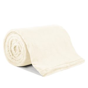 Cream Flannel Fleece Throw Blanket Soft Cosy Fluffy