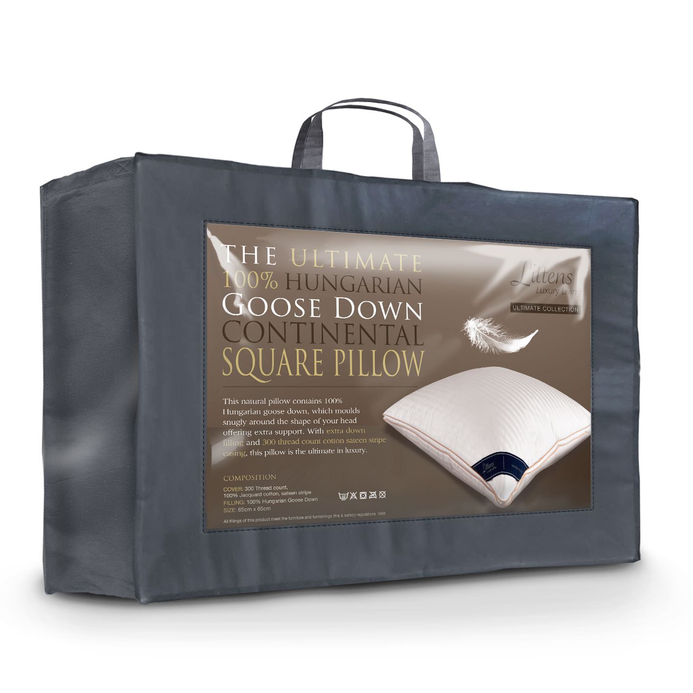 65cm x 65cm Euro Continental 100% Hungarian Goose Down Square Pillow 26" x 26"