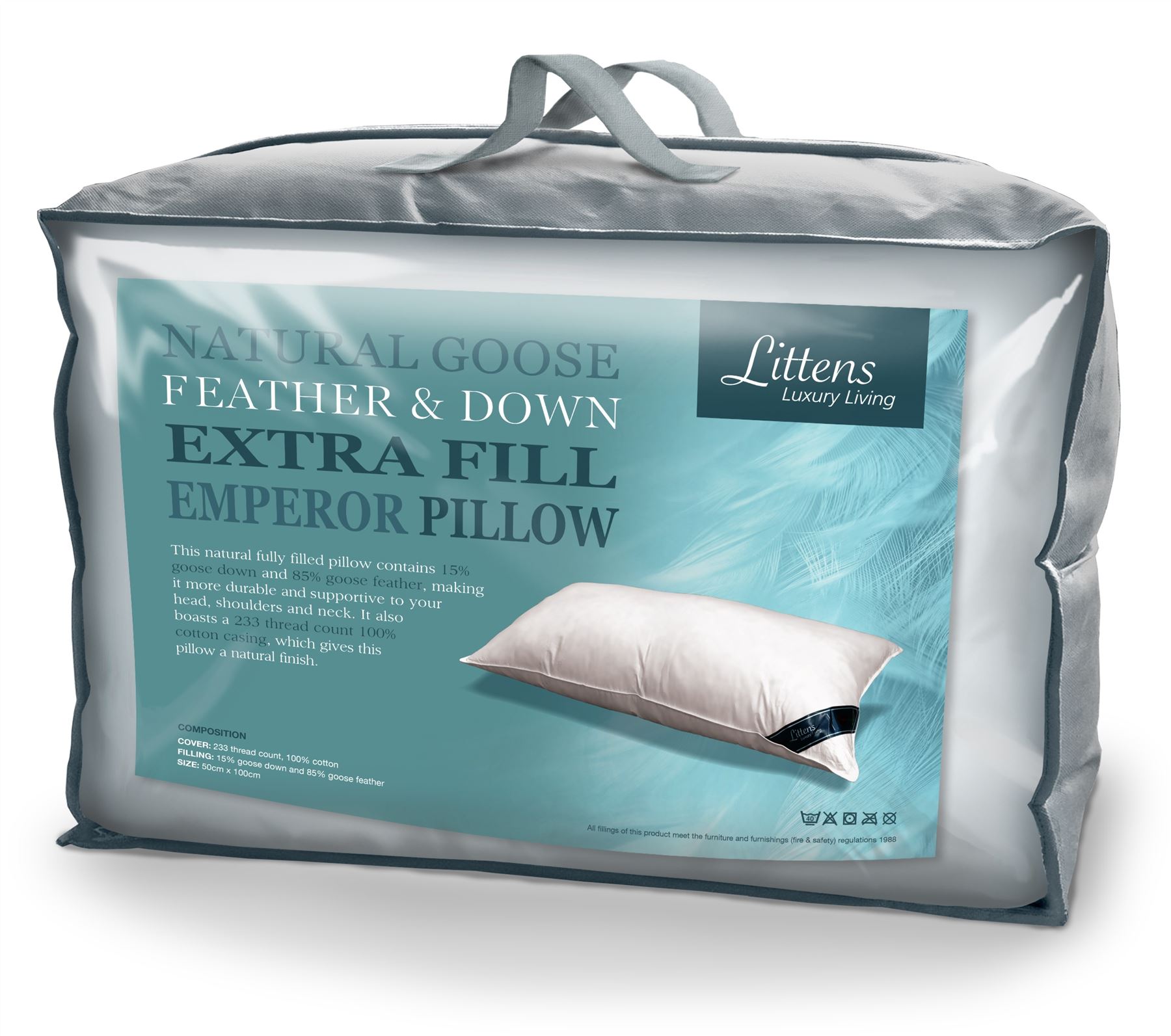 50cm x 100cm Extra Fill Emperor Size Goose Feather & Down Pillow