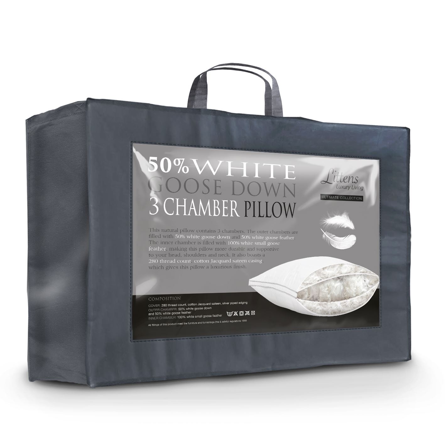 3 Chambered Side Sleeper 50% White Goose Down Pillow