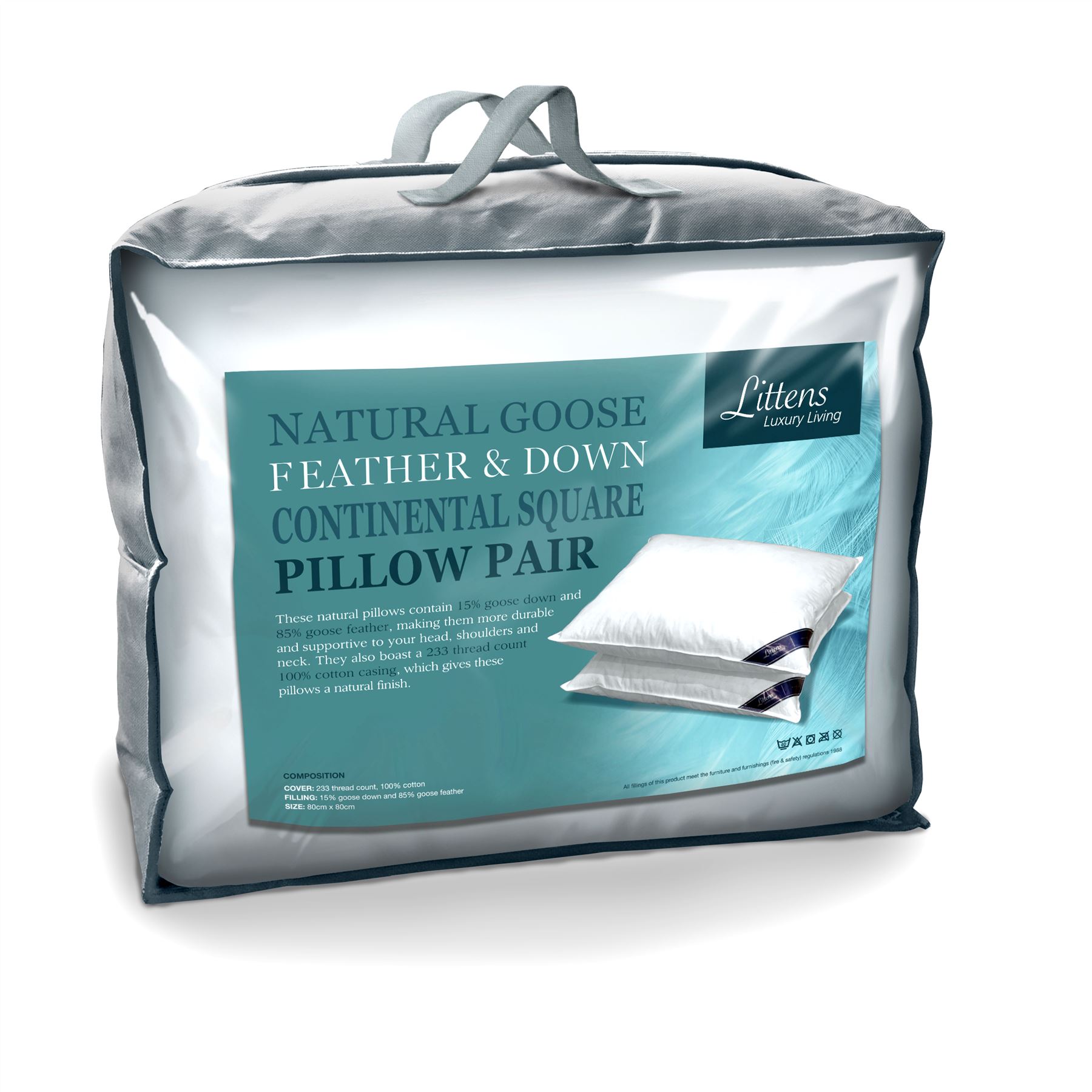 Square Euro Continental Goose Feather & Down Pair Pillows 80cm x 80cm