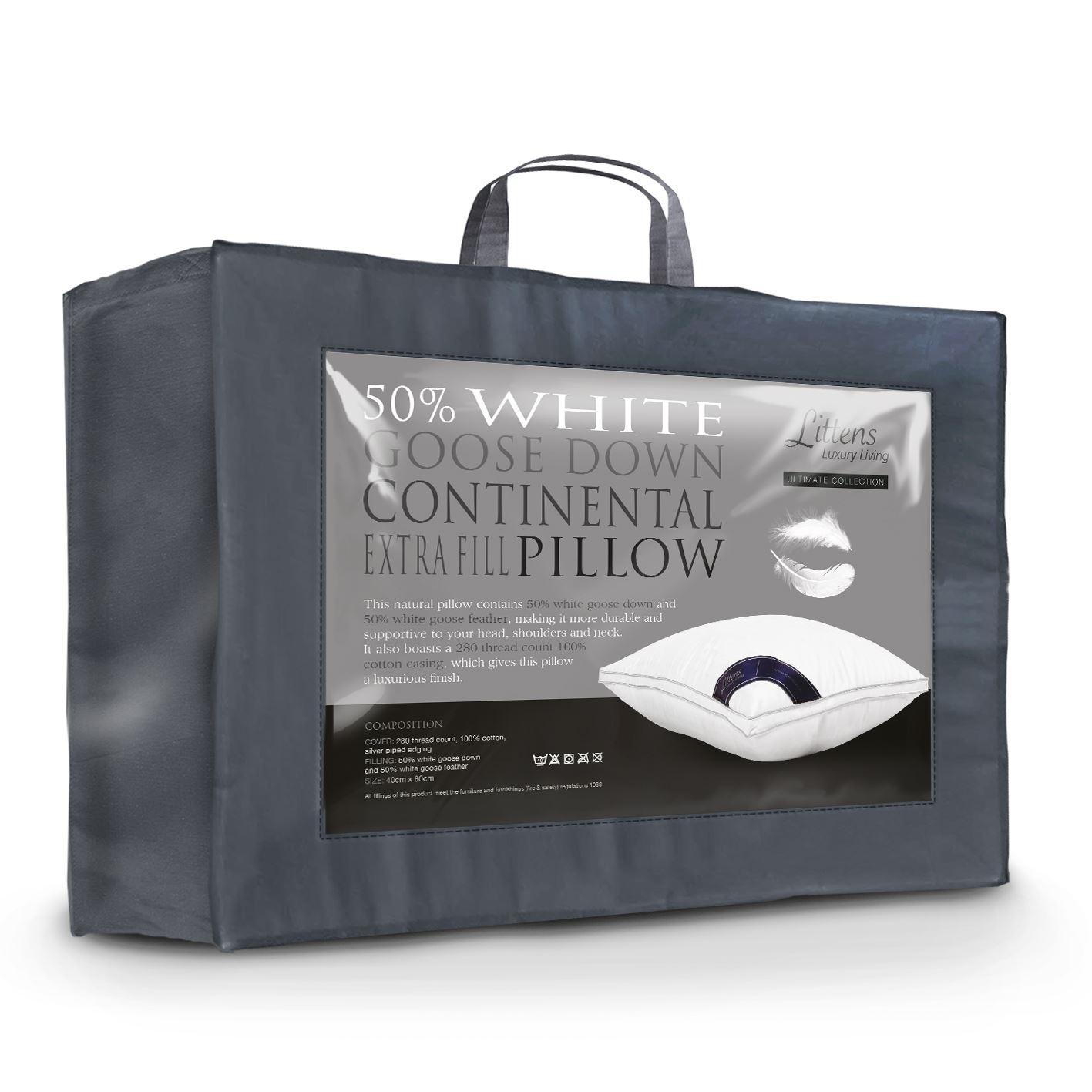 Extra Fill European Continental Ultimate 50% Goose Down Pillow 40cm x 80cm