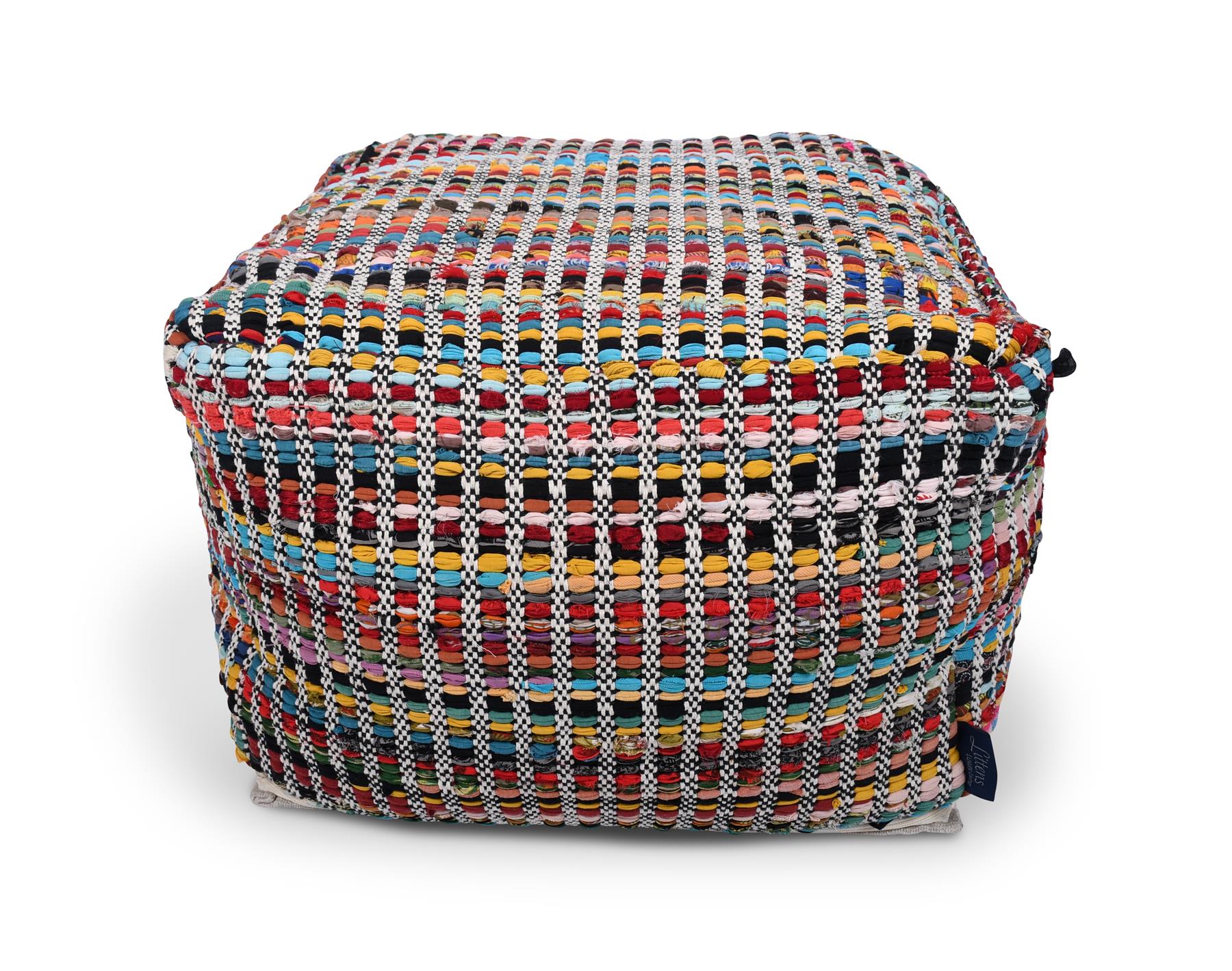 Multi-Colour Stripes Handwoven Cotton Square Footstool