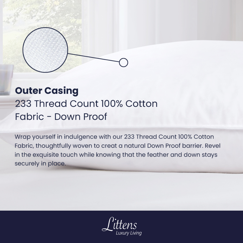 Extra Fill European Continental Duck Feather & Down Pillow 40cm x 80cm