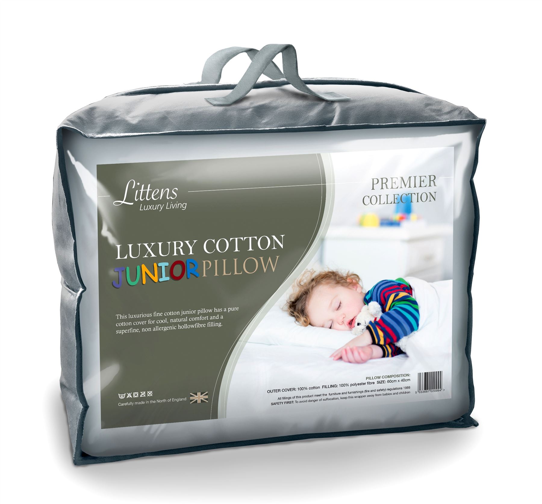 Luxury Fine Cotton Junior Cot Bed Pillow, Kids, Toddler 40cm x 60cm