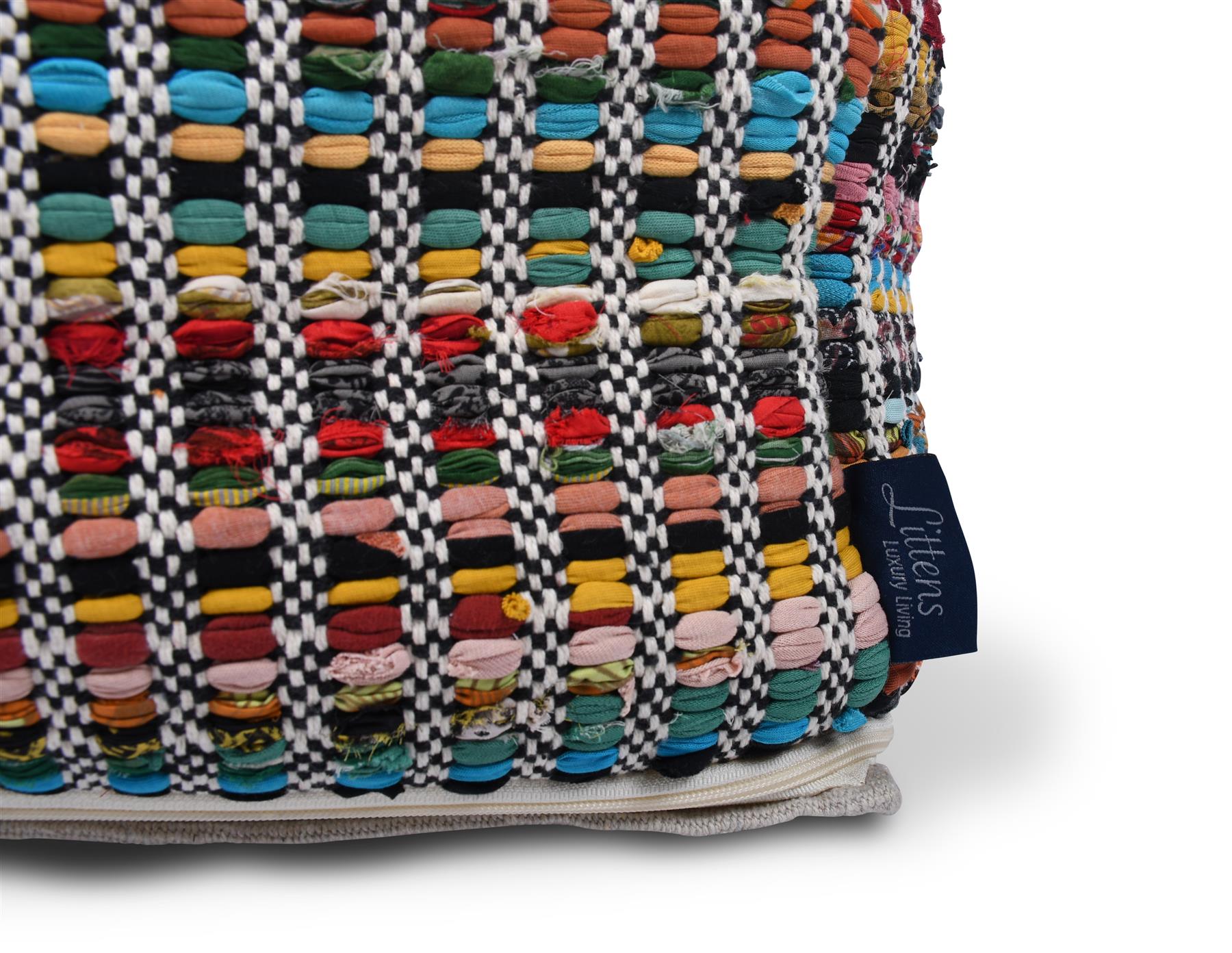 Multi-Colour Stripes Handwoven Cotton Square Footstool
