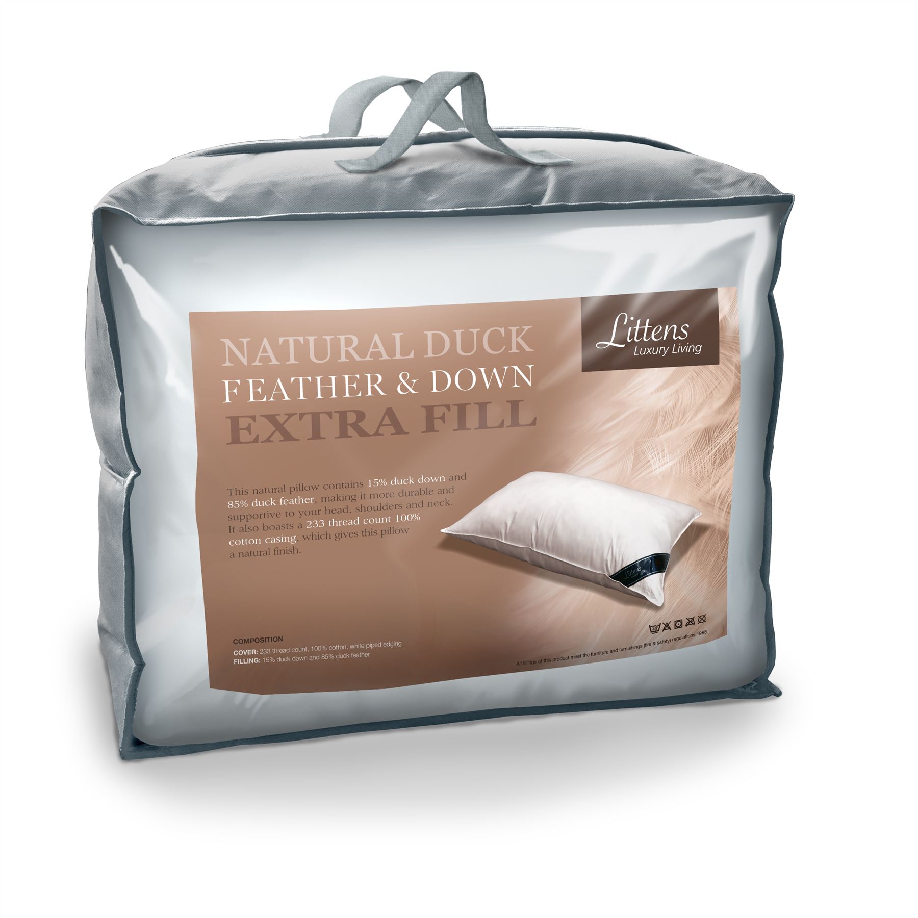 Extra Fill Standard Size Duck Feather & Down Pillow