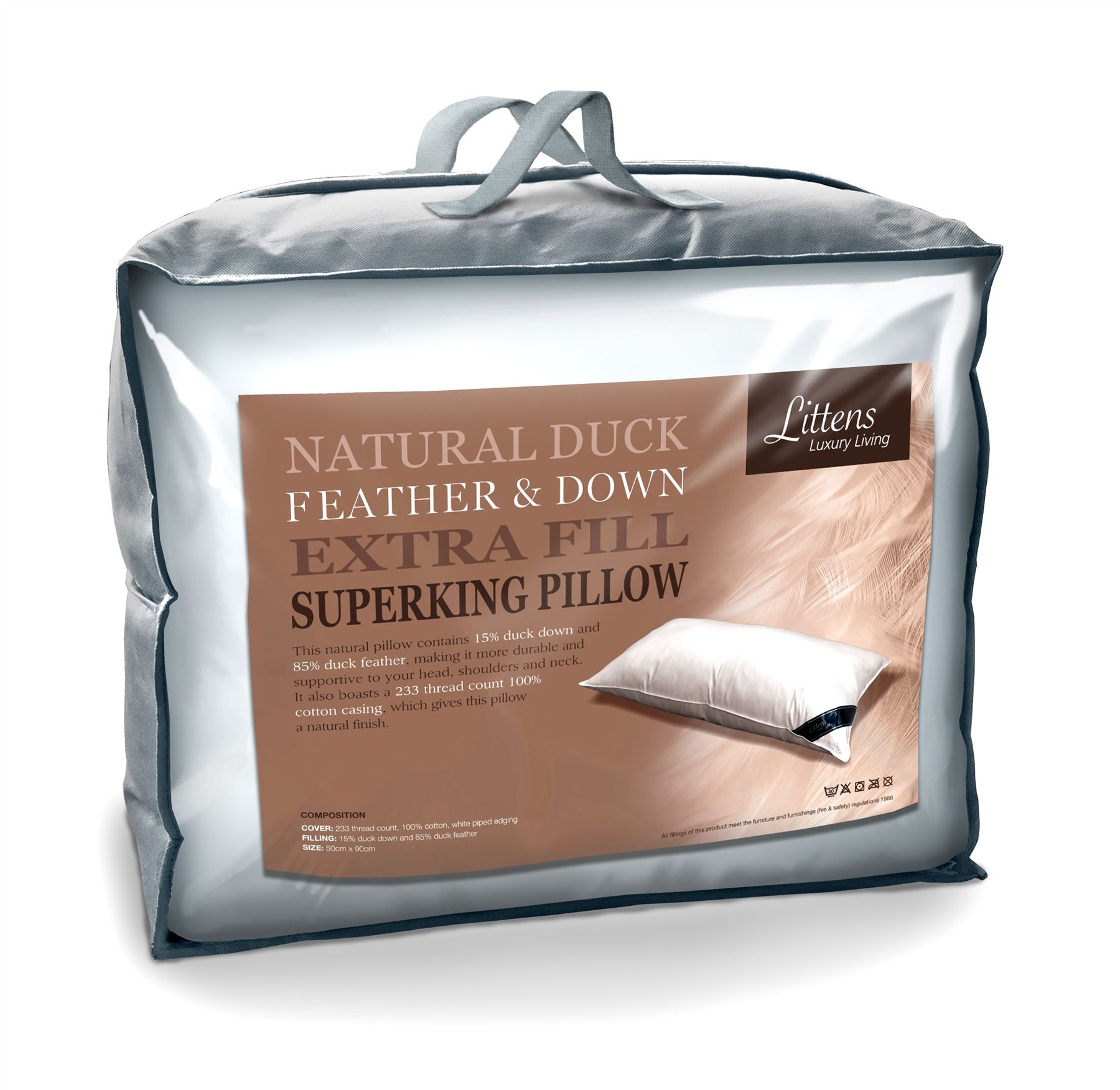 50cm x 90cm Extra Fill Super King Size Duck Feather & Down Pillow (20" x 36")