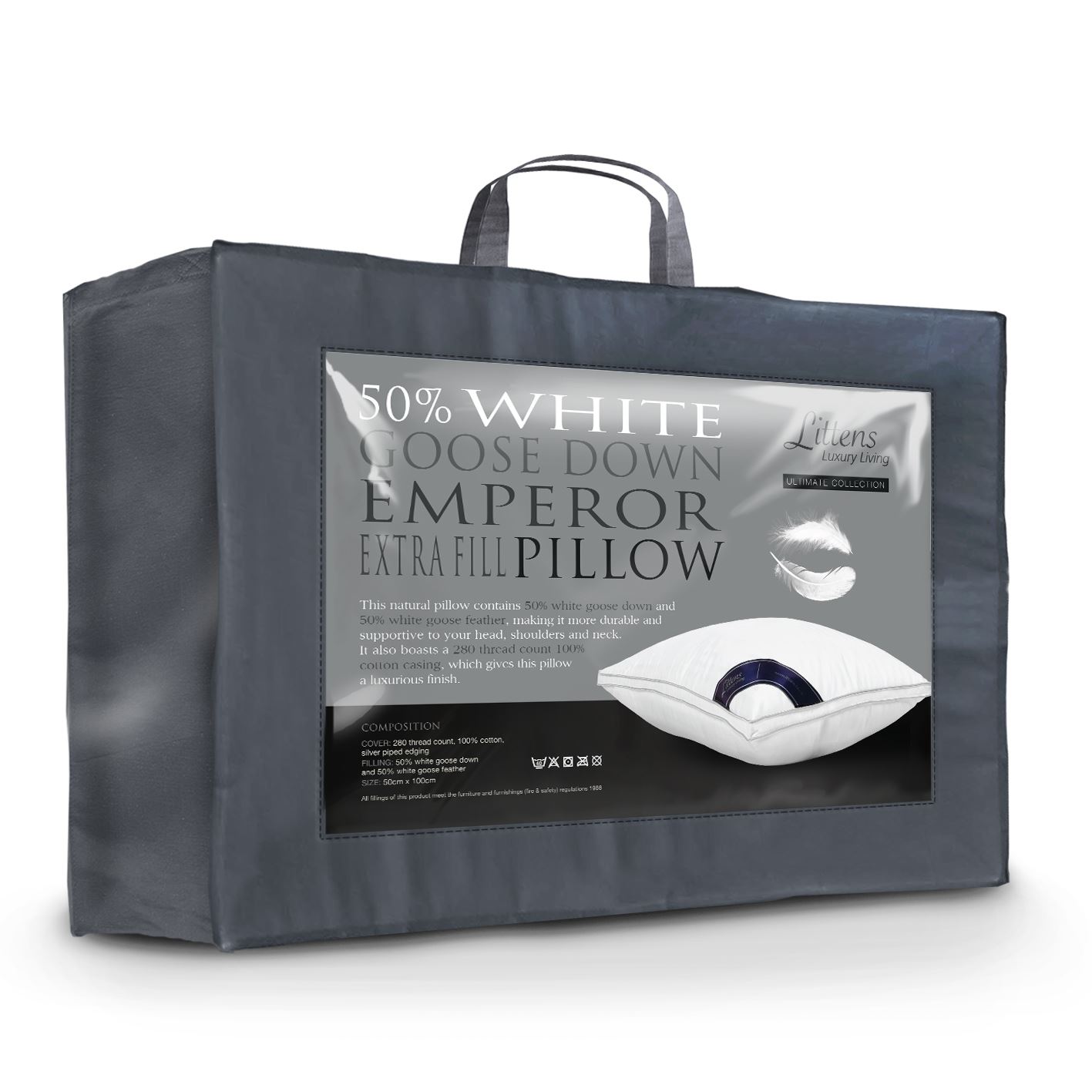 50cm x 100cm Extra Fill Emperor Size 50% Goose Down Pillow