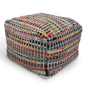Multi-Colour Stripes Handwoven Cotton Square Footstool