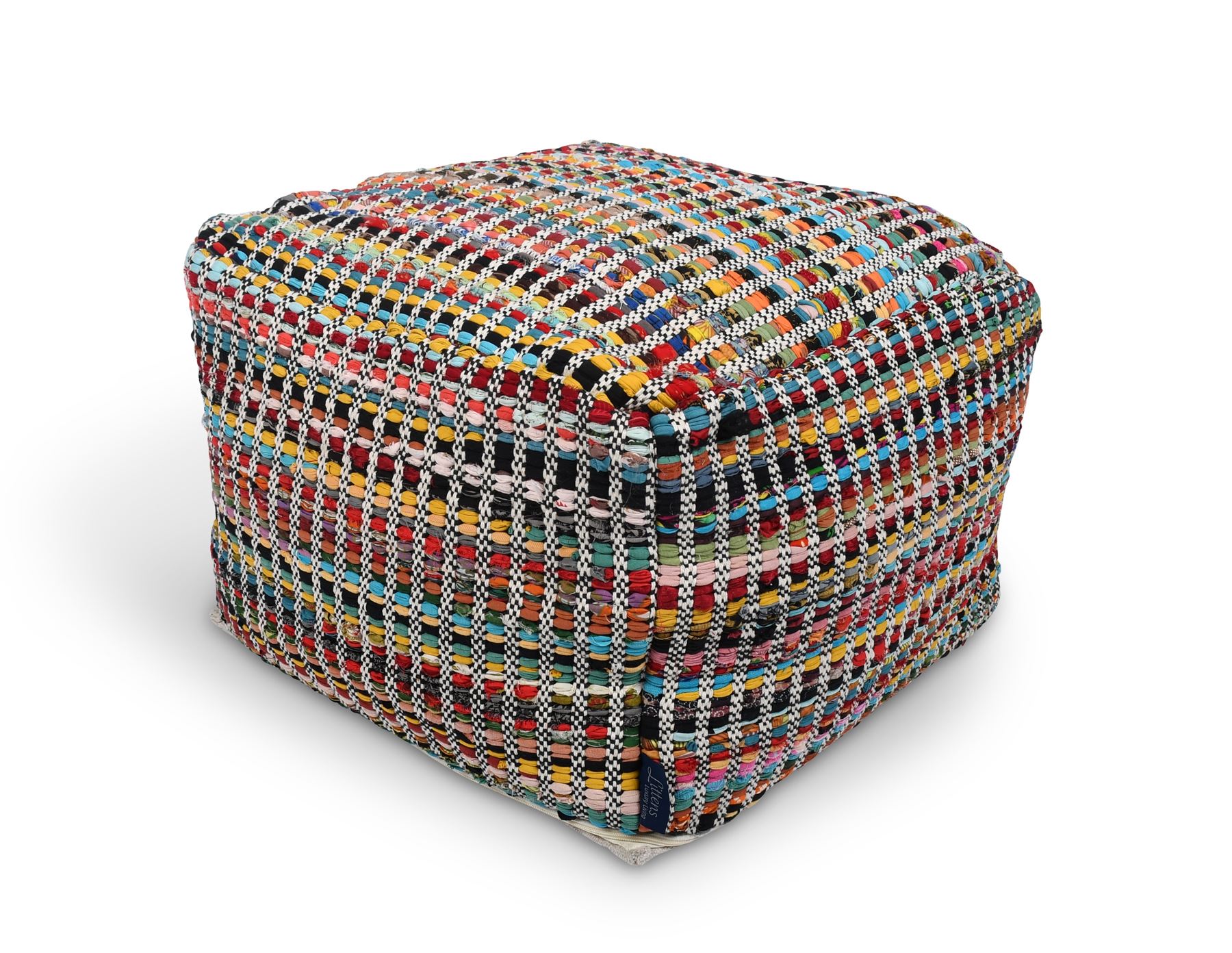 Multi-Colour Stripes Handwoven Cotton Square Footstool