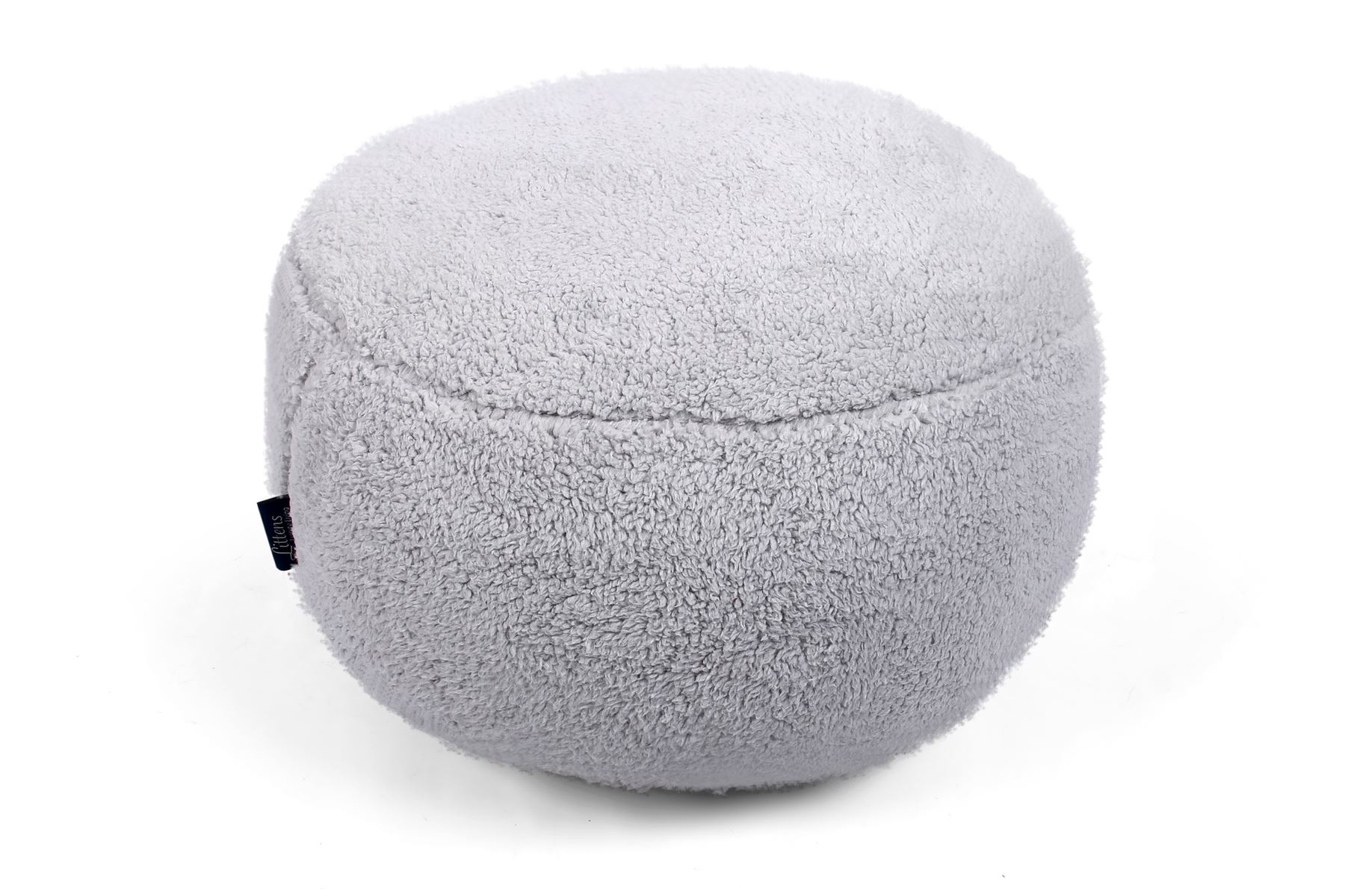 Silver Grey Teddy Fleece Round Footstool Pouffe Bean Bag
