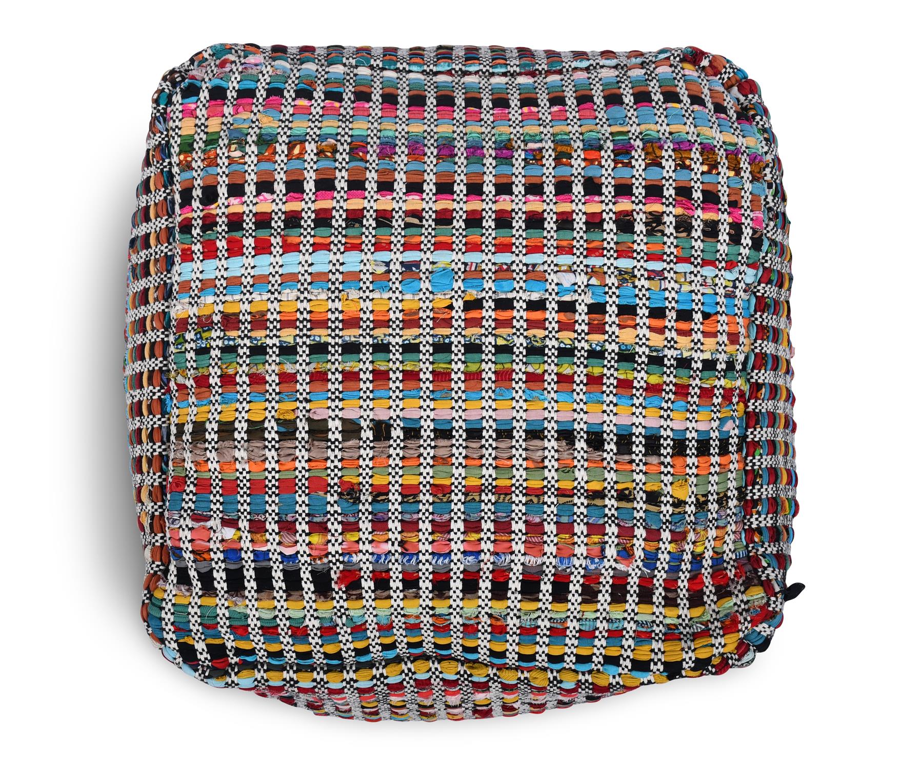 Multi-Colour Stripes Handwoven Cotton Square Footstool
