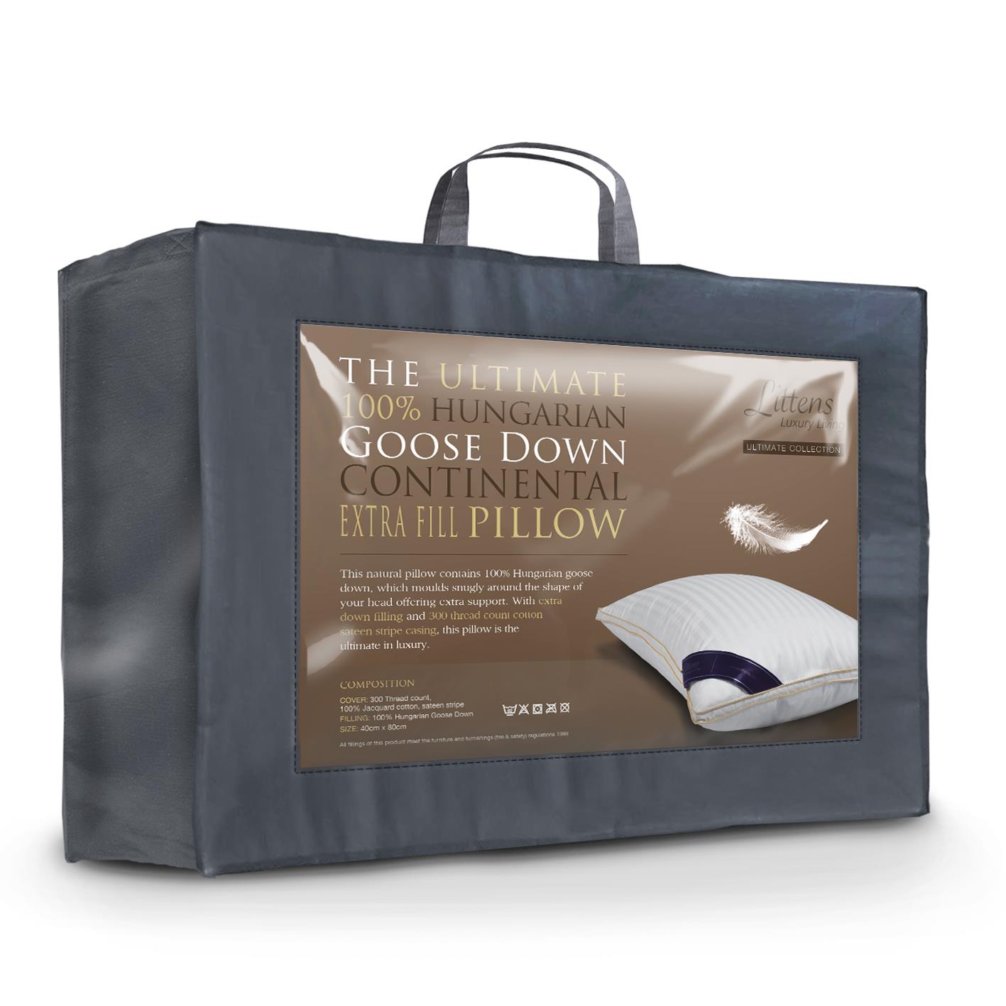40cm x 80cm Euro Continental 100% Hungarian Goose Down Pillow 16" x 32"