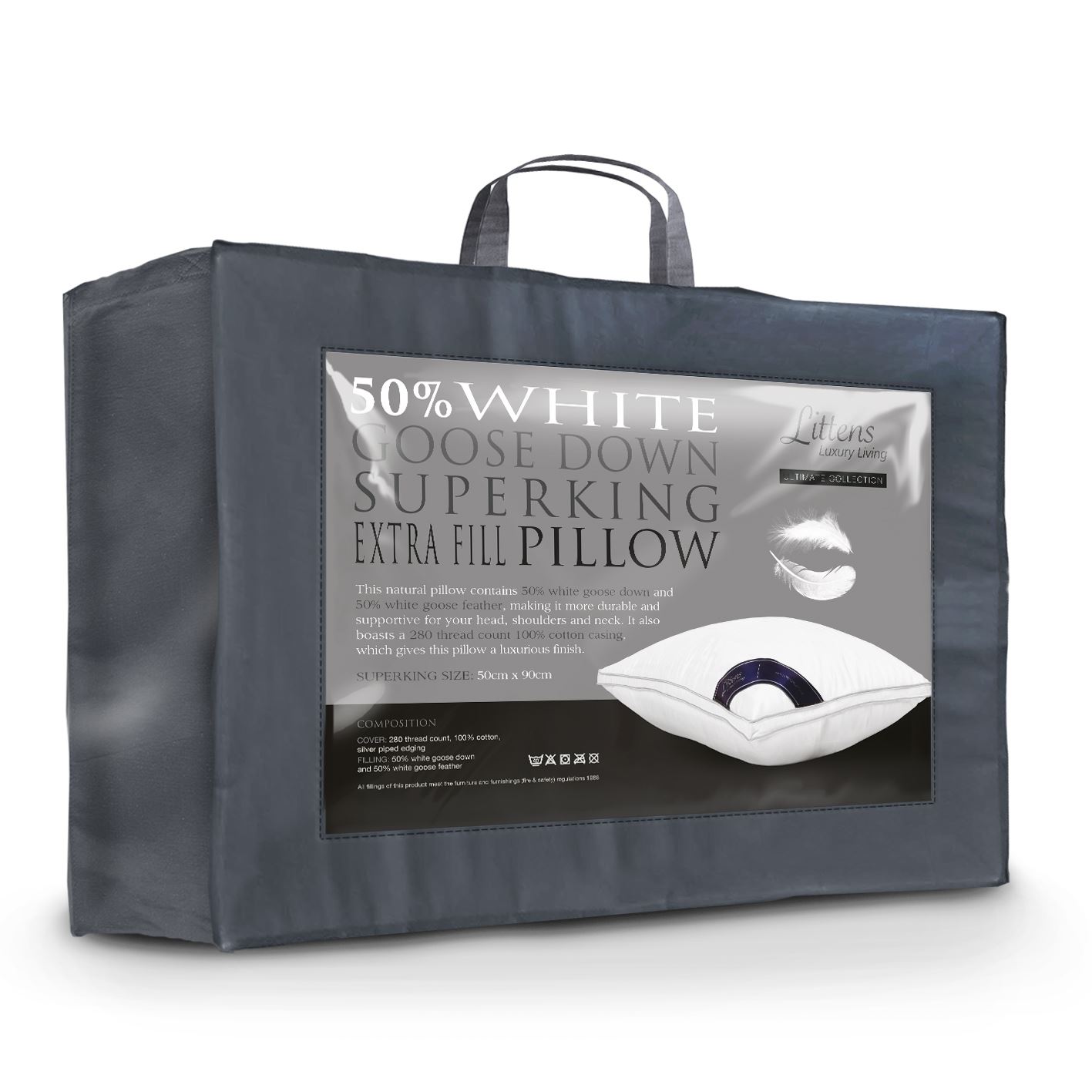 Ultimate Extra Filled Super King 50% White Goose Down & Feather Pillow (50cm x 90cm)