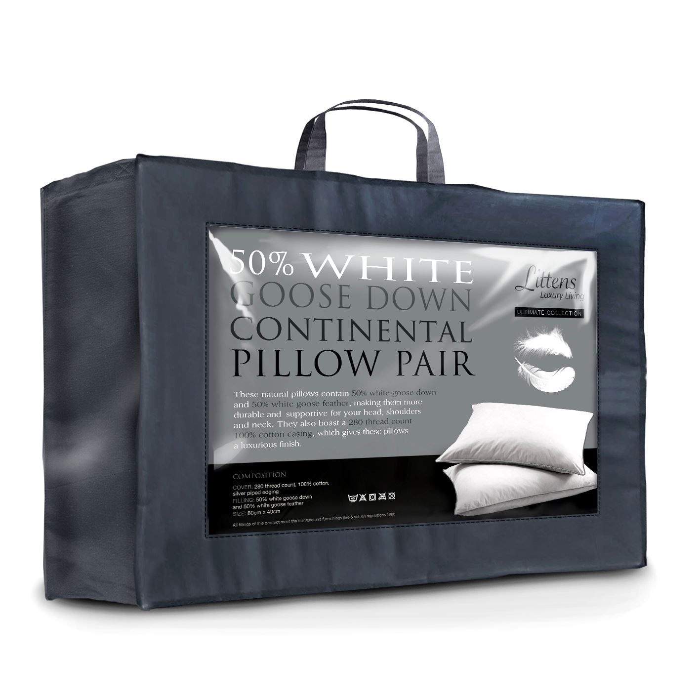 European Continental Ultimate 50% Goose Down Pair Pillows 40cm x 80cm