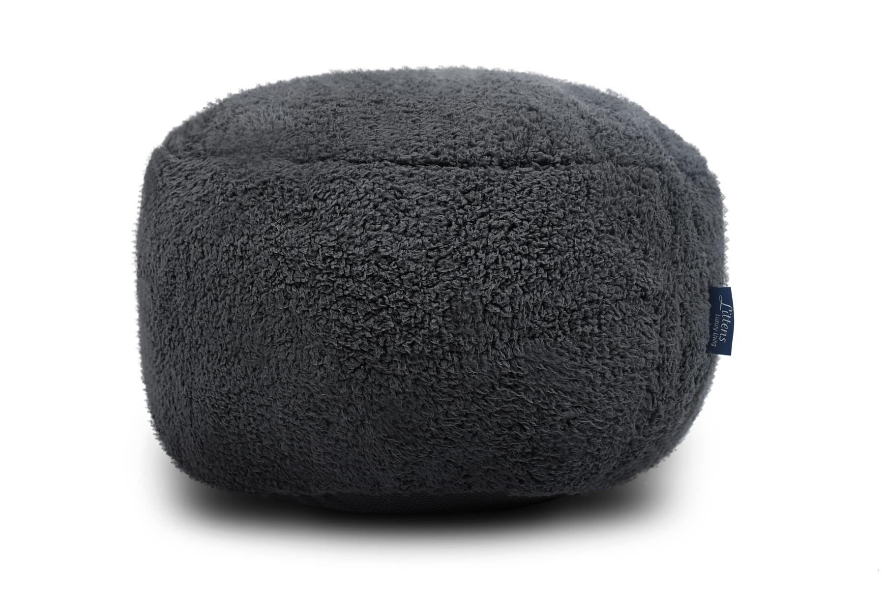 Charcoal Grey Teddy Fleece Round Footstool Pouffe Bean Bag