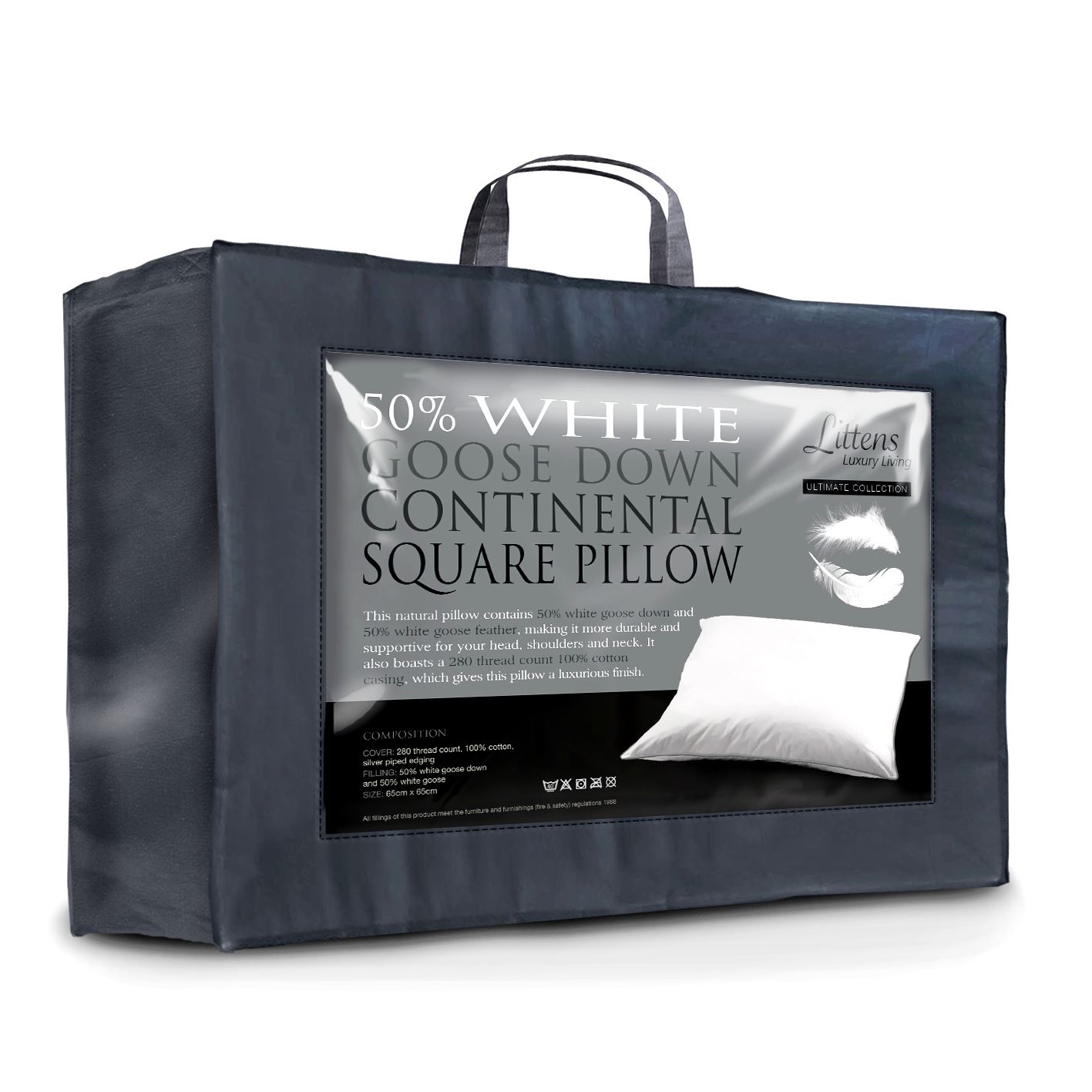 European Continental 65cm x 65cm Ultimate 50% Goose Down Square Pillow