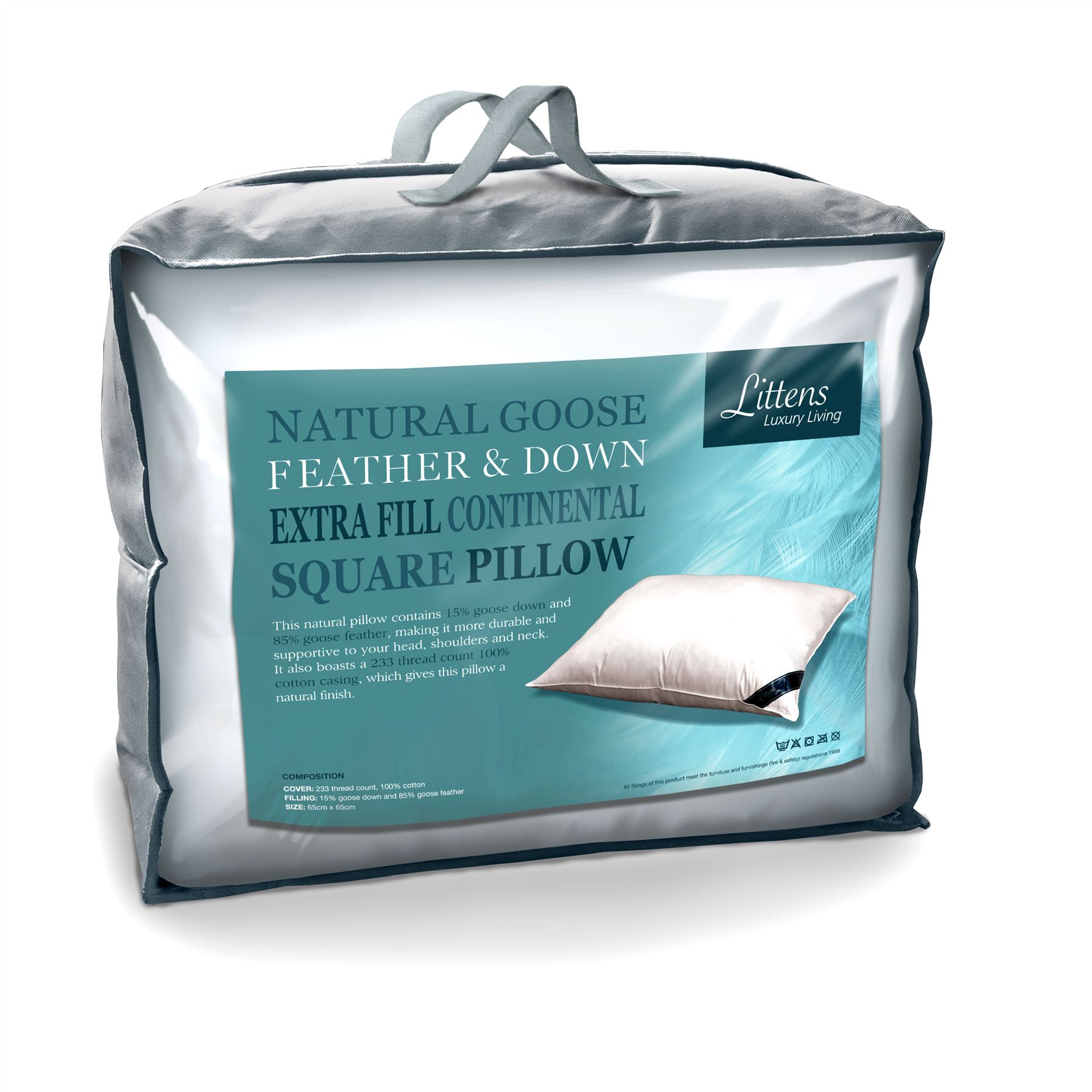 Extra Fill Euro Continental Goose Feather & Down Square Pillow 65cm x 65cm