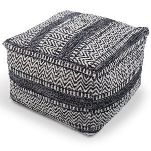 Black Chevrons Handwoven Cotton Square Footstool
