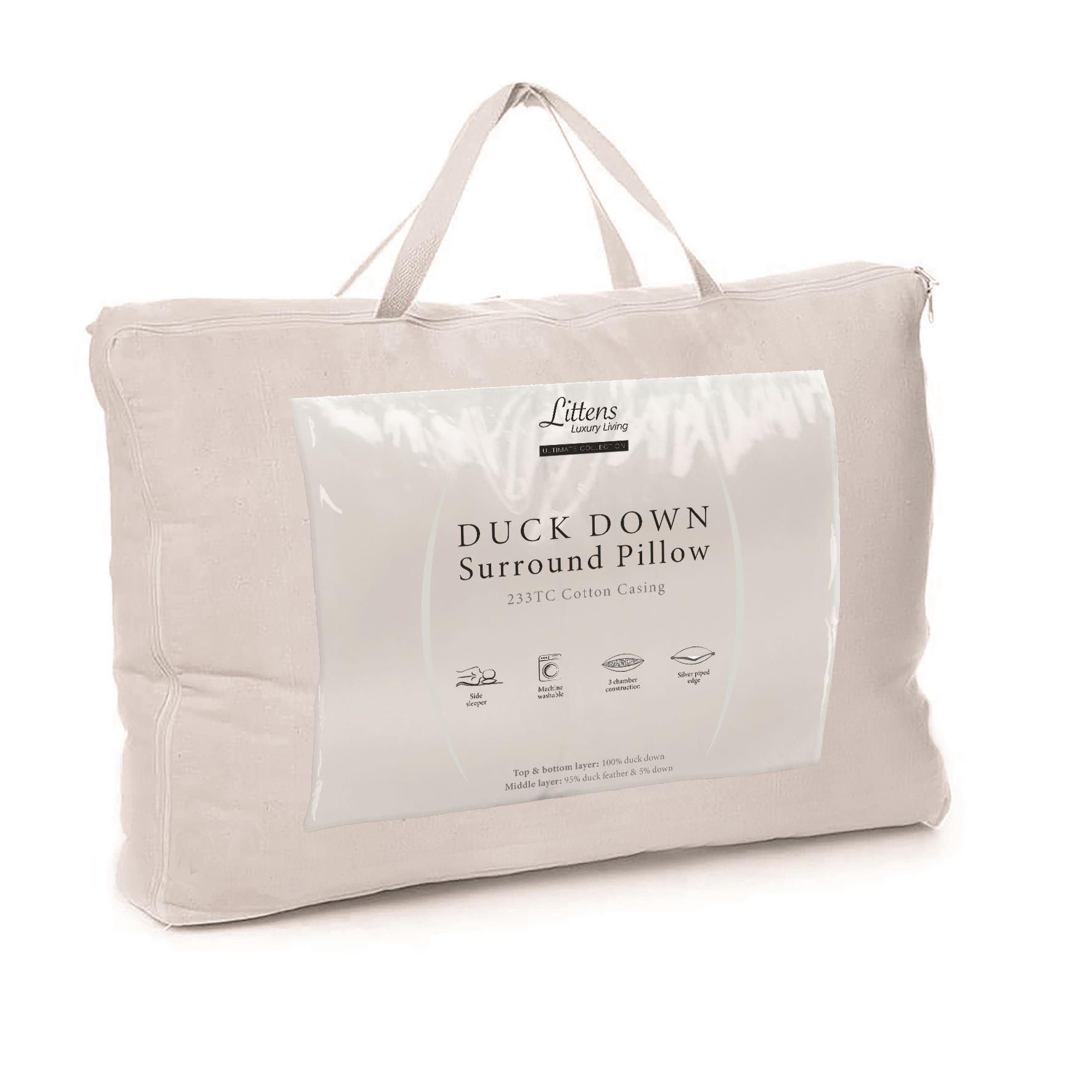 Duck Down Surround Side Sleeper Pillow 48cm x 74cm
