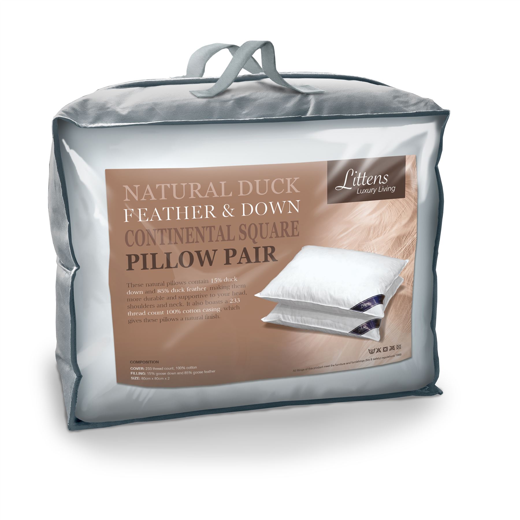 Square Euro Continental Duck Feather & Down Pair Pillows 80cm x 80cm